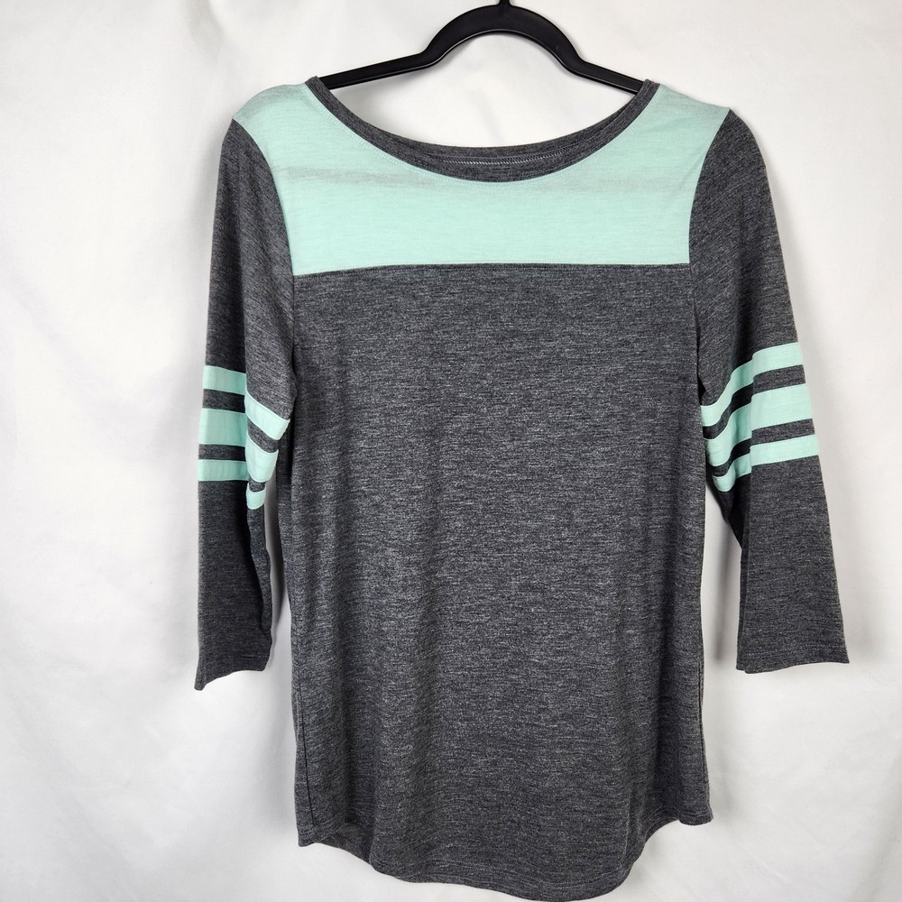 City Streets Women's M Mint Green & Gray Striped 3/4 Sleeve